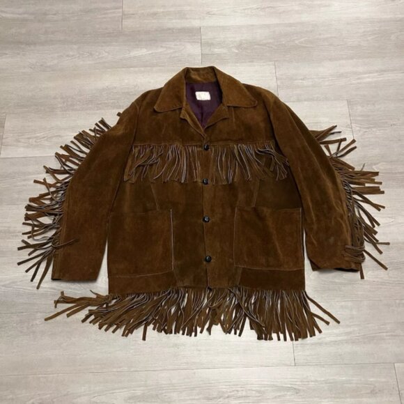 Vintage 70s 80s Joker Brown Suede Leather Fringe Western Cowboy Jacket Size 46